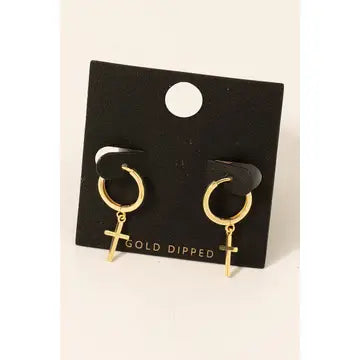 Cross Charm Hoop Earrings