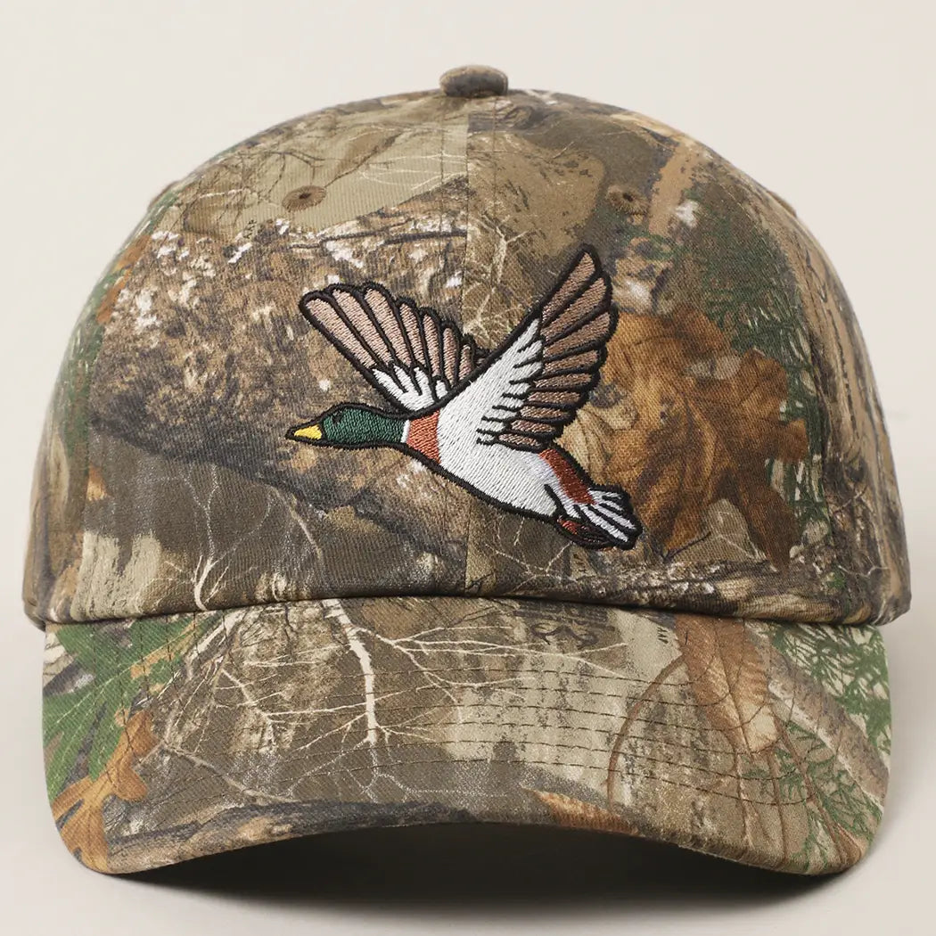 Flying Mallard Embroidered Cap with Leaf Print