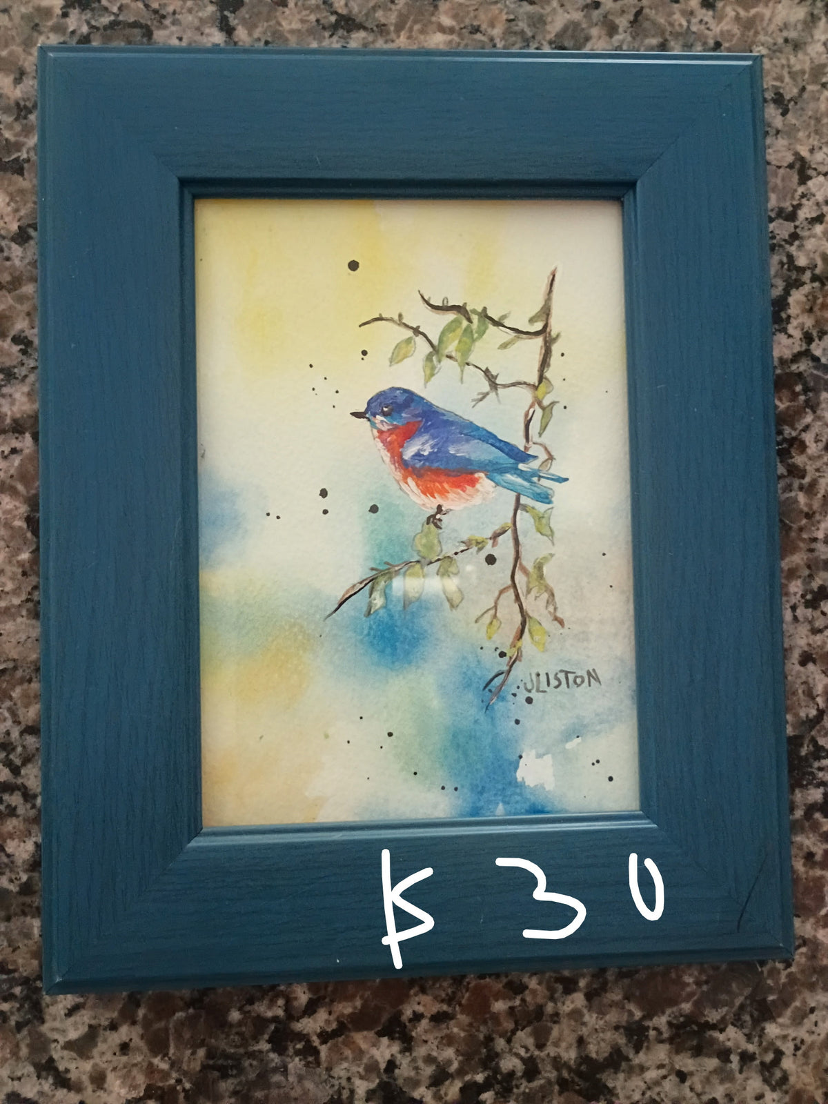 Framed Bluebird Watercolor