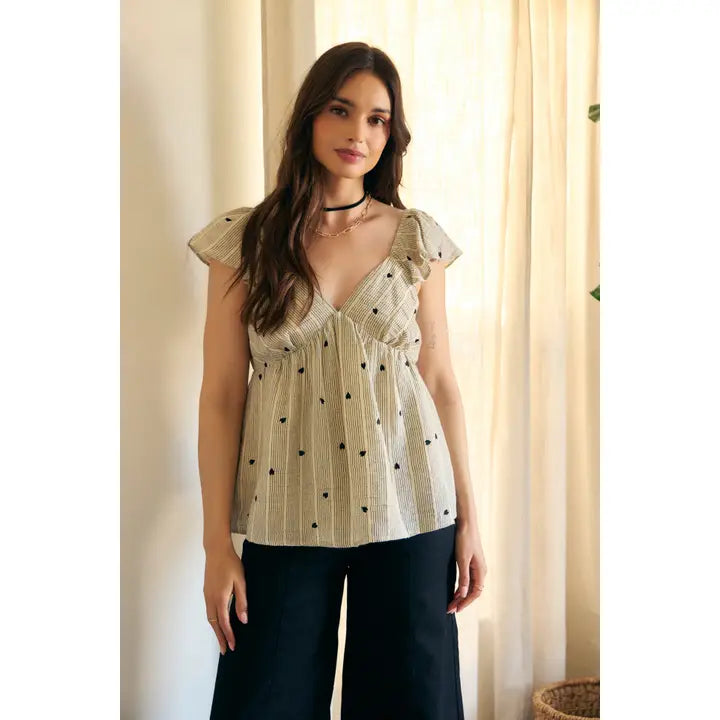 Heart Embroidered Linen Blend