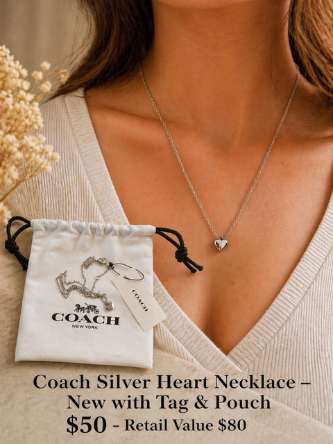 Coach Silver Heart Necklace NWT