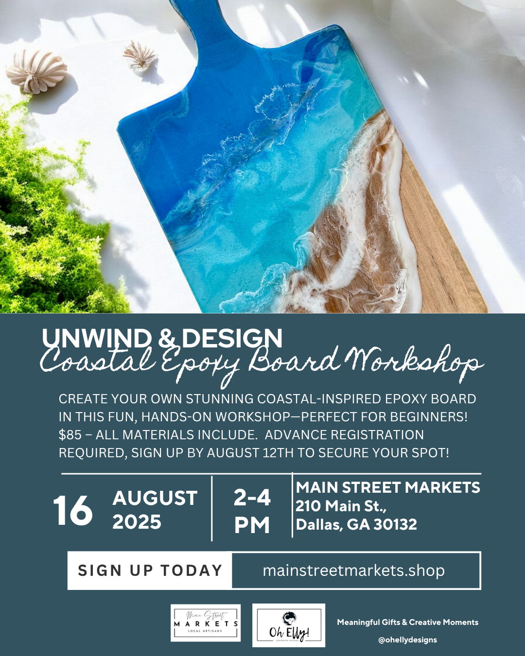 8/16/25 - Unwind & Create: Coastal Epoxy Charcuterie Board Workshop - Dallas, Ga