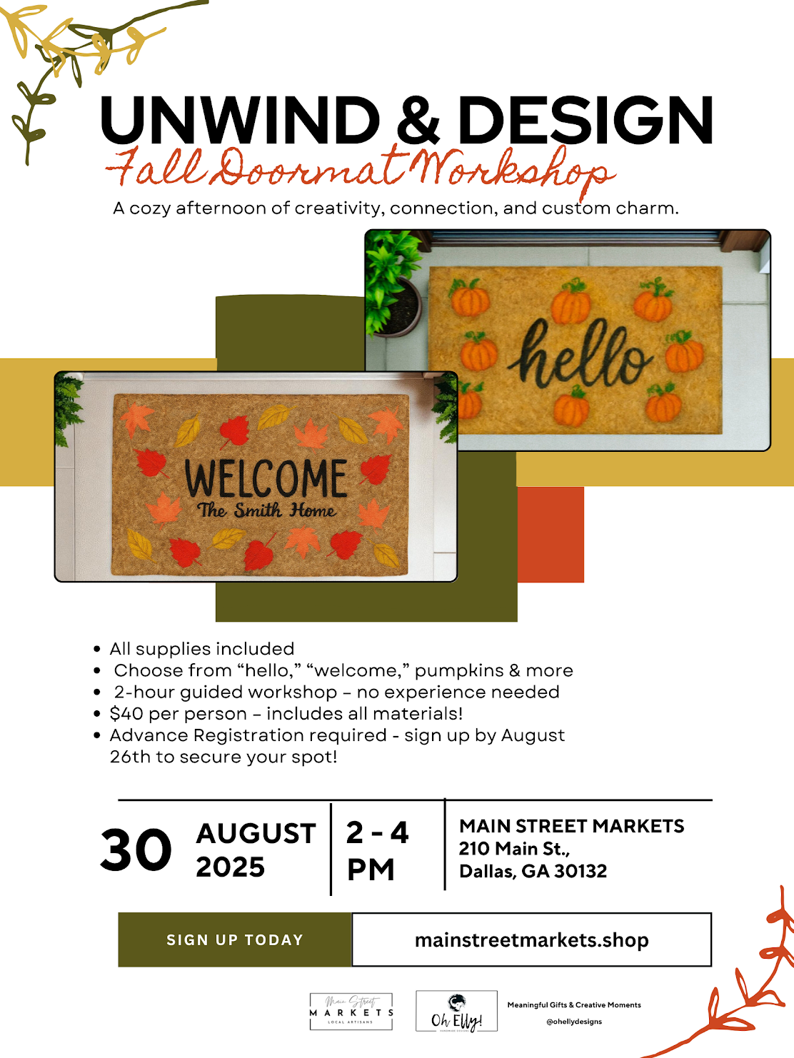 8/30/25 - Unwind & Design: Fall Doormat Workshop - Dallas, Ga