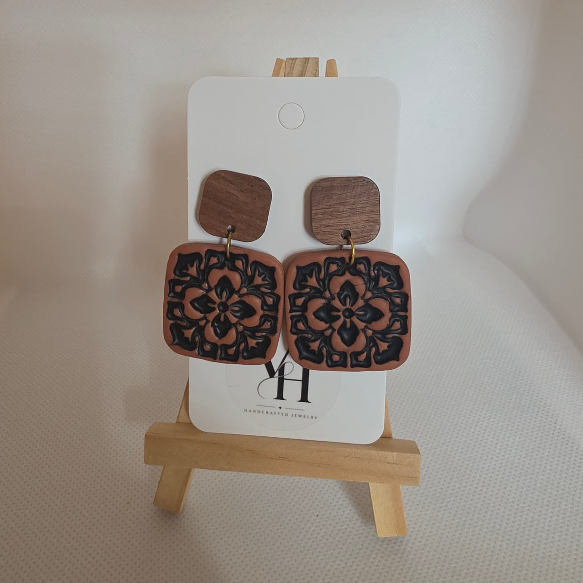 Terracotta Black Tile Dangle Earrings