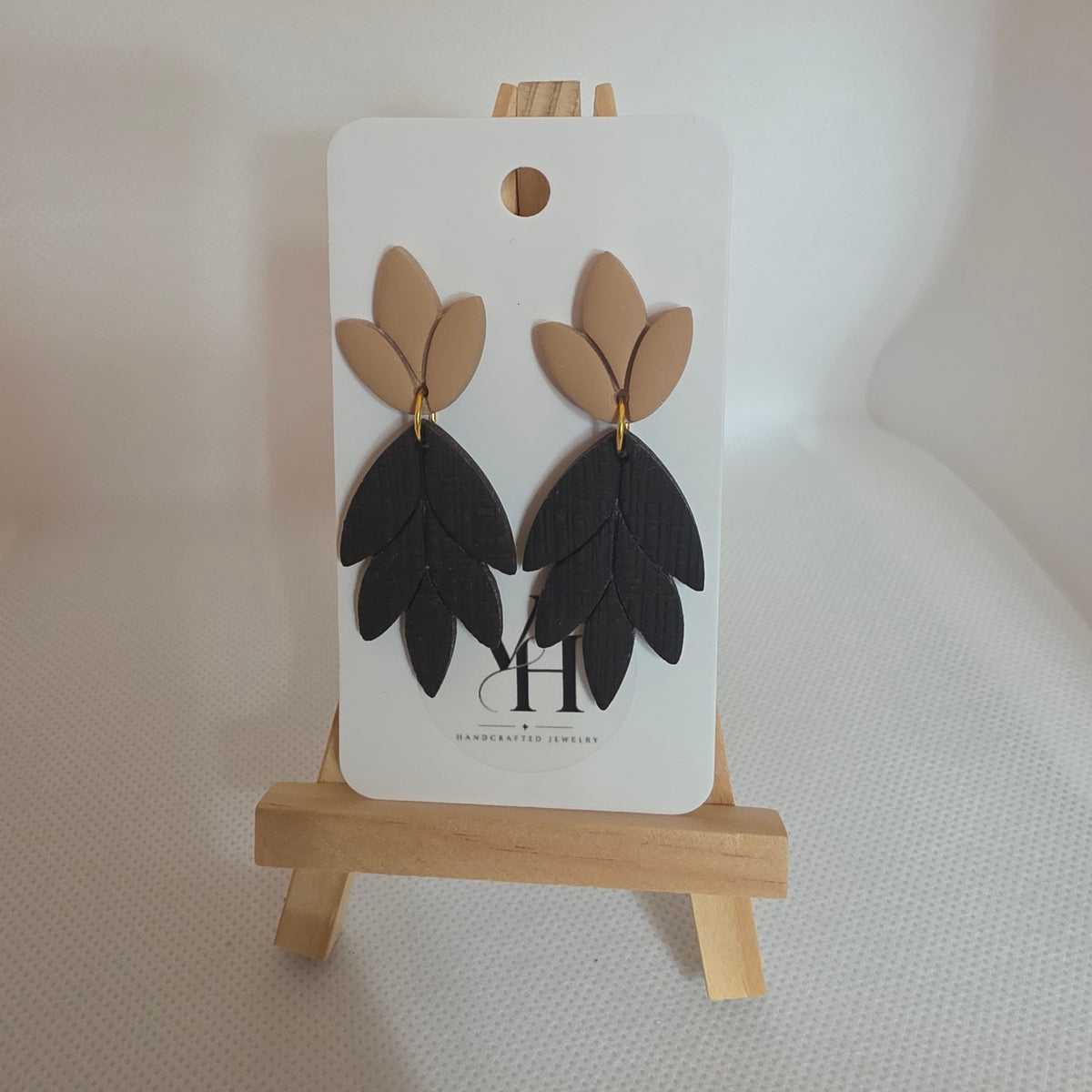 Tan and Brown Floral Dangle Earrings