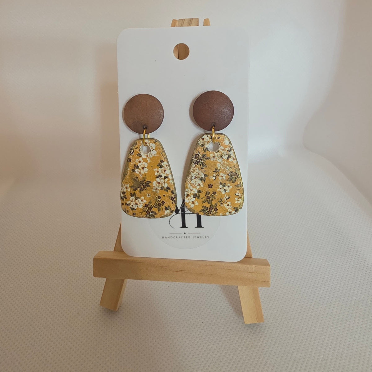 Yellow Floral Transfer Wooden Post Dangle