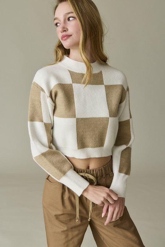 Cropped Checkered Sweater