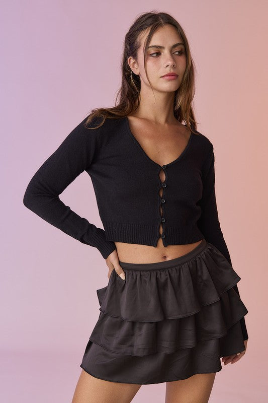 Satin Tiered Mini Skirt