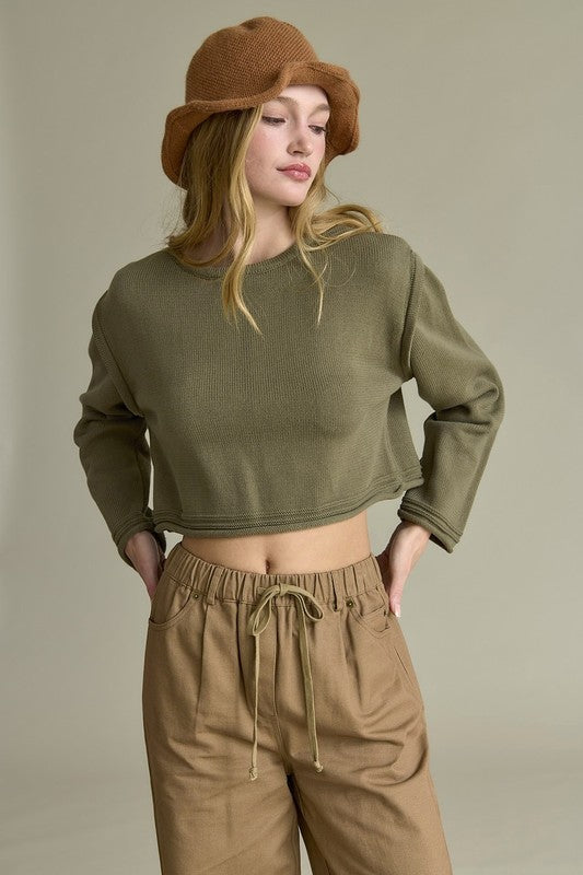 Olive Cropped Sweater