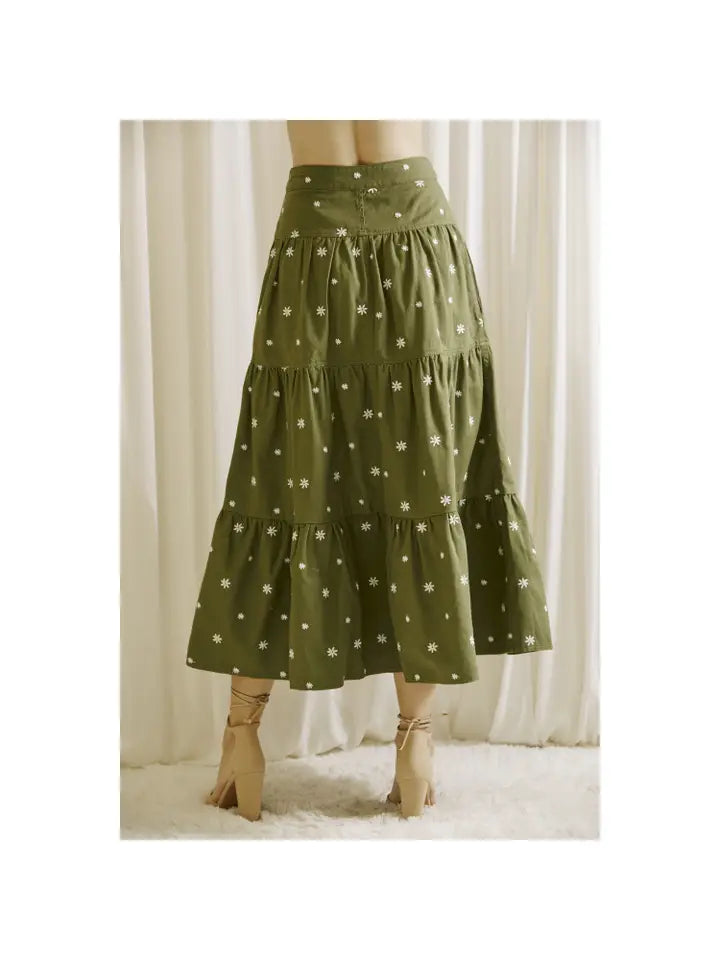 Embroidered Daisies Maxi Skirt
