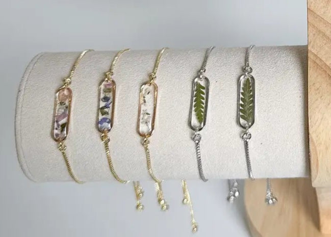 Pressed Flower Confetti Bar Bracelets