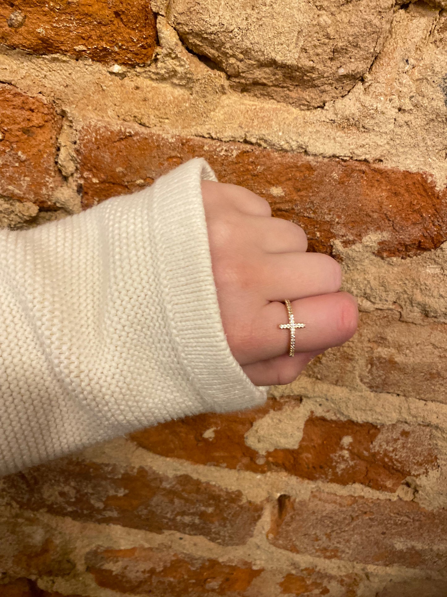Gold Cross Ring with Stones