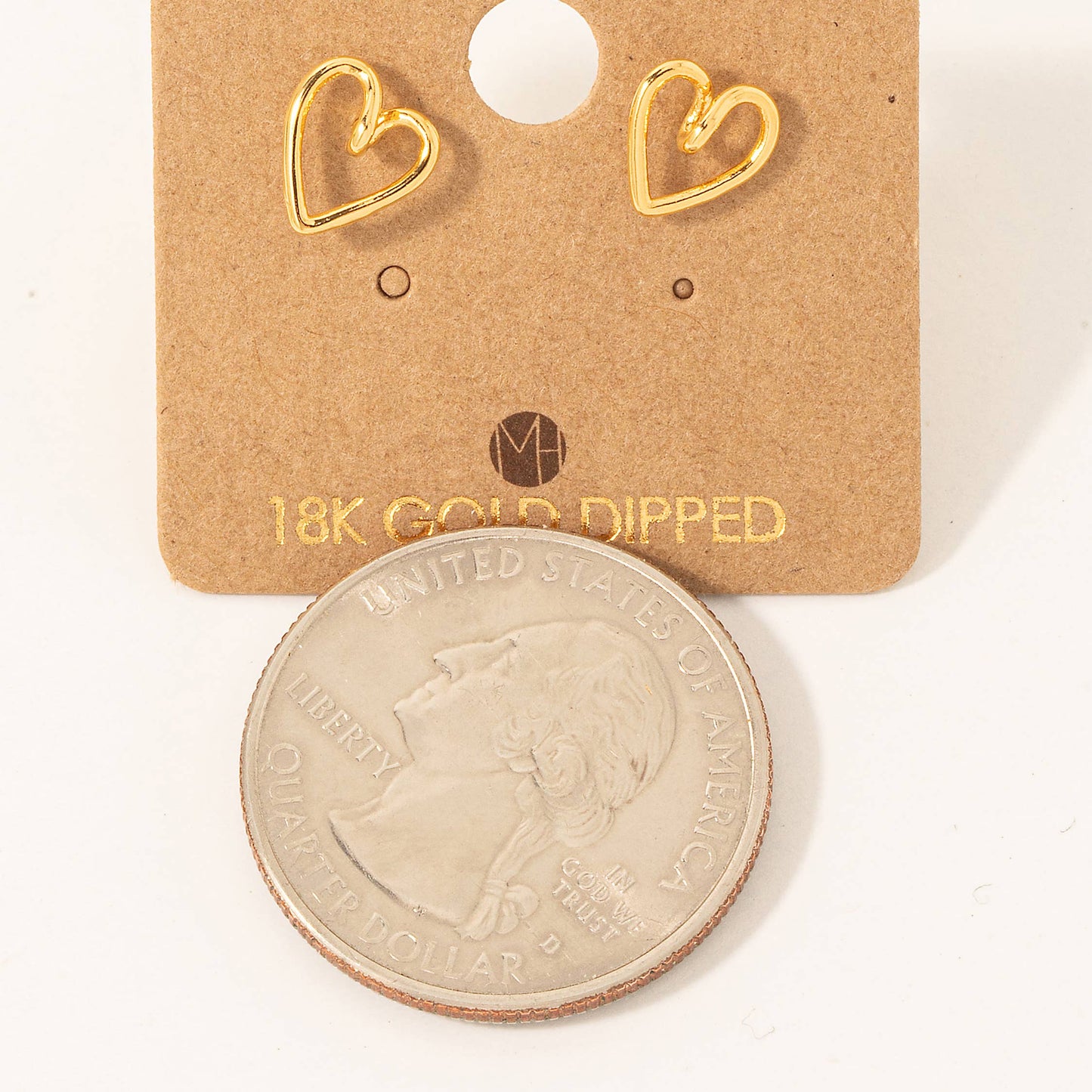 Gold Dipped Wire Heart Stud Earrings