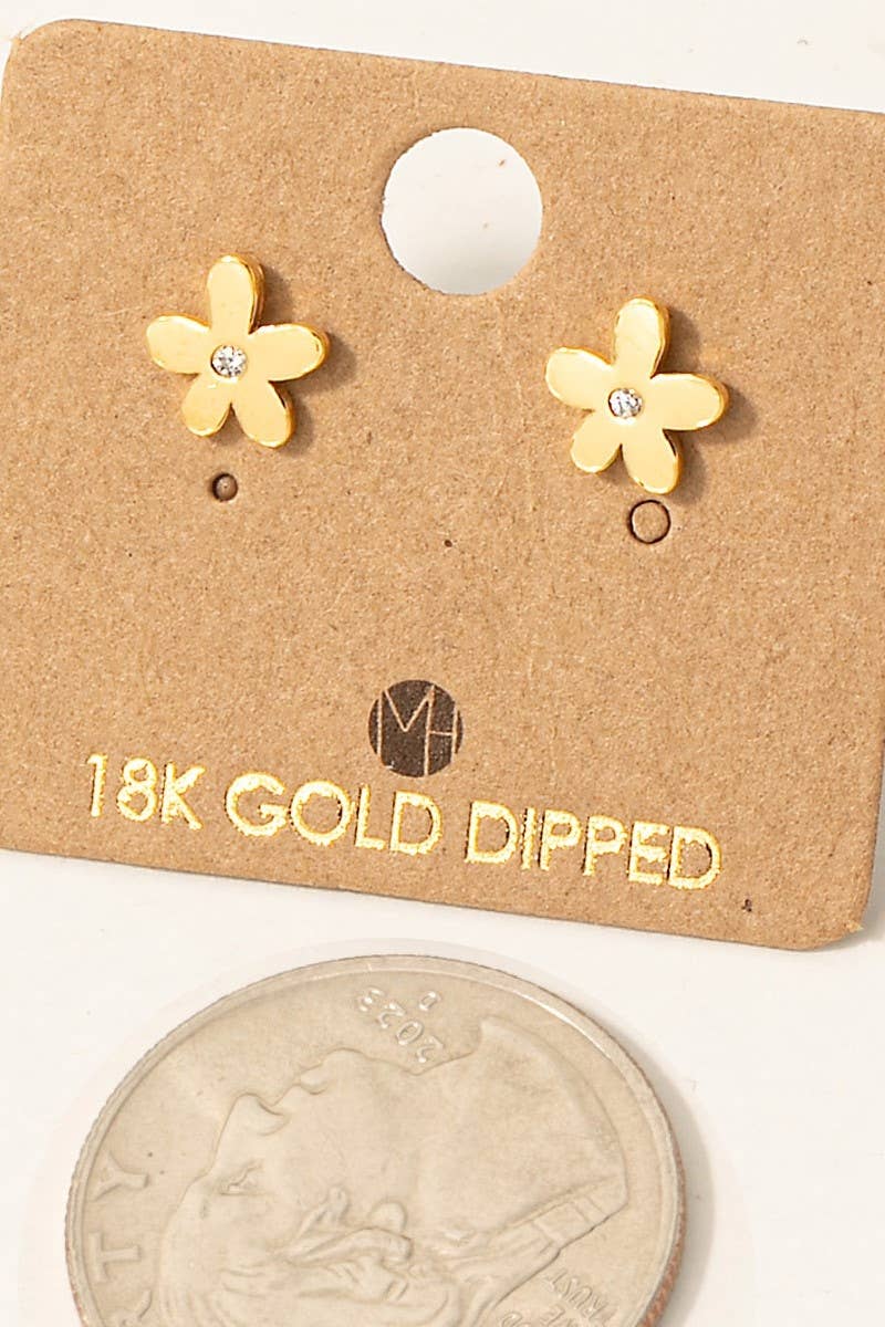 Gold Dipped Mini Cz Stud Flower Stud Earrings