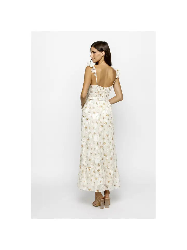 Tiny Roses Corset Ruffled Midi Dress
