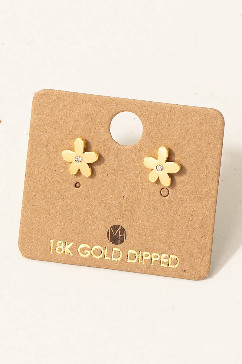 Gold Dipped Mini Cz Stud Flower Stud Earrings