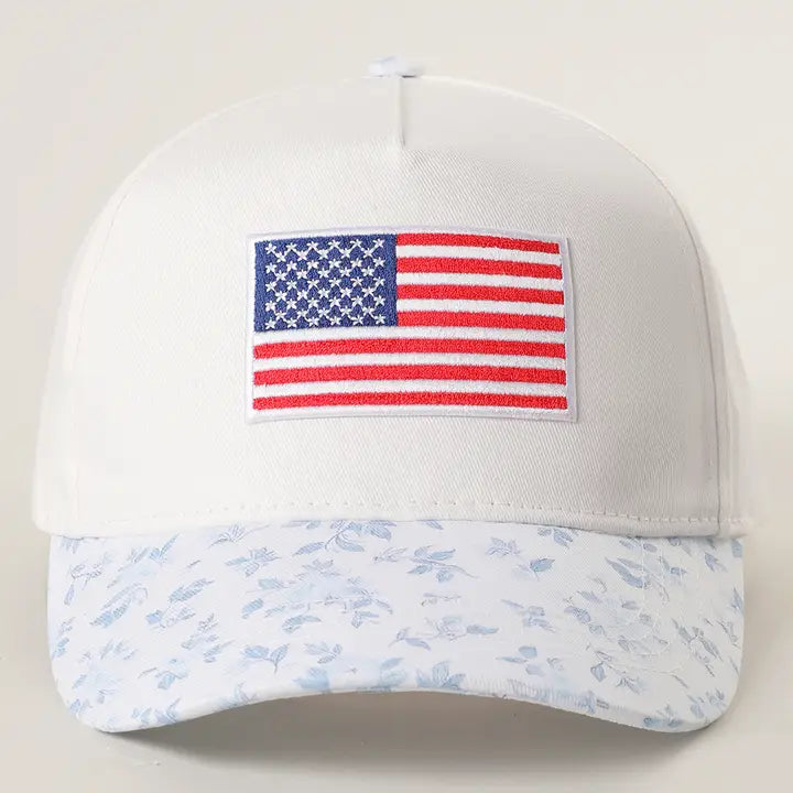 American Flag Embroidered Patch Flower Pattern Hat