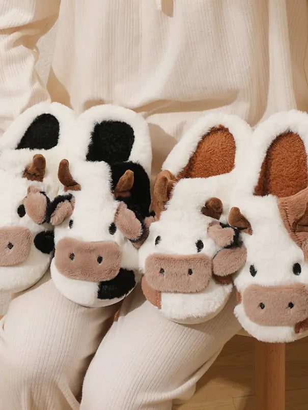 Cow Pattern Plush Slippers