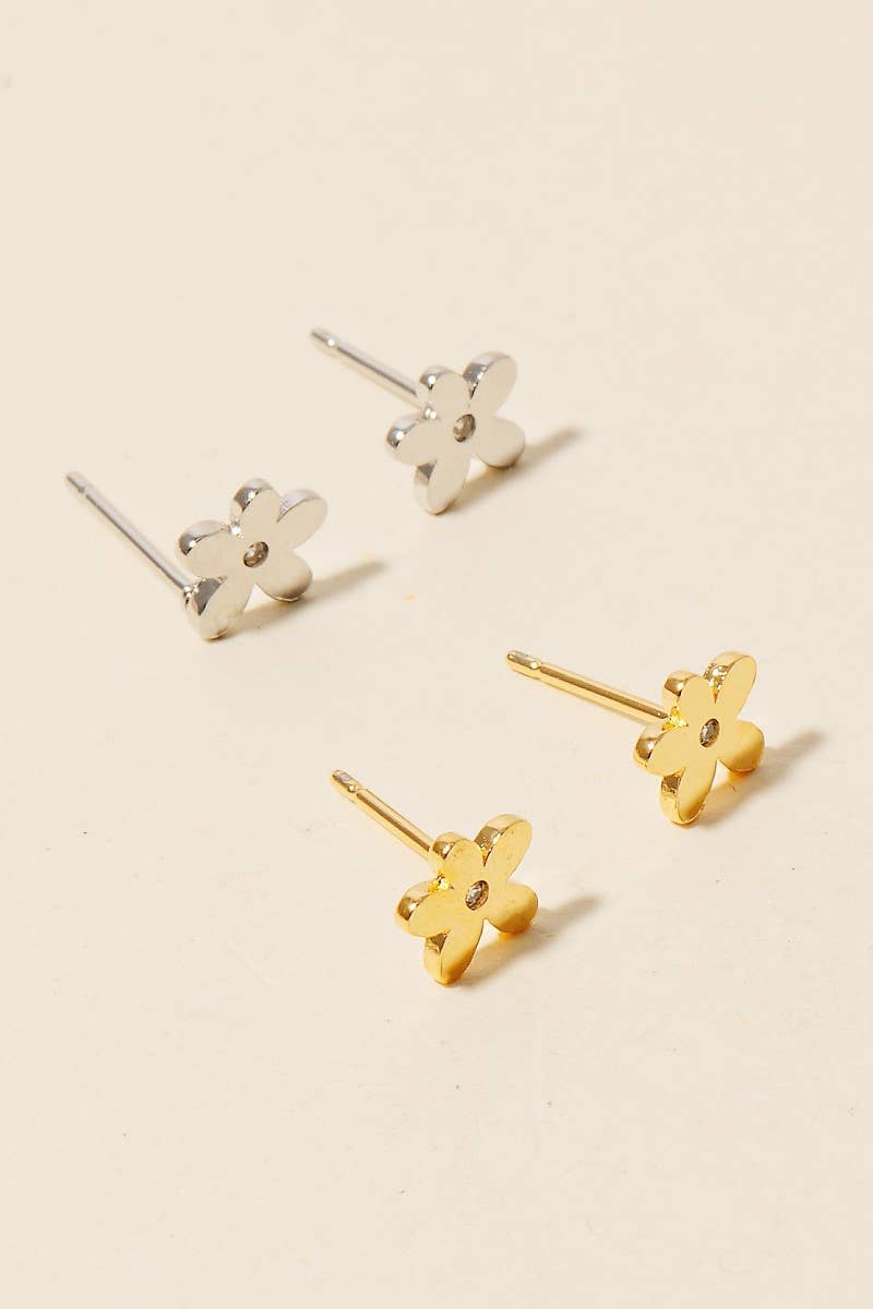 Gold Dipped Mini Cz Stud Flower Stud Earrings