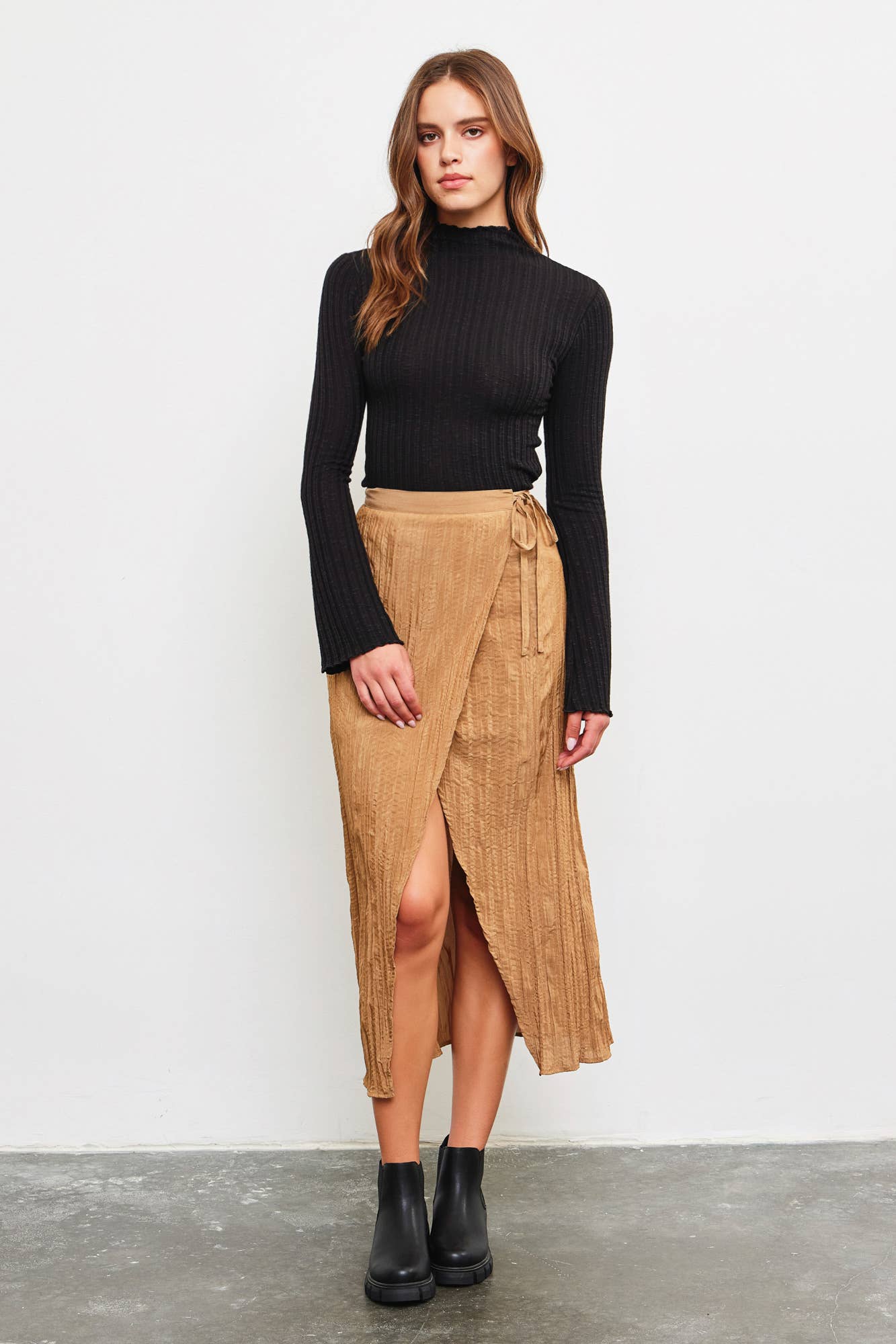 Black High Neck Bell Sleeve Top