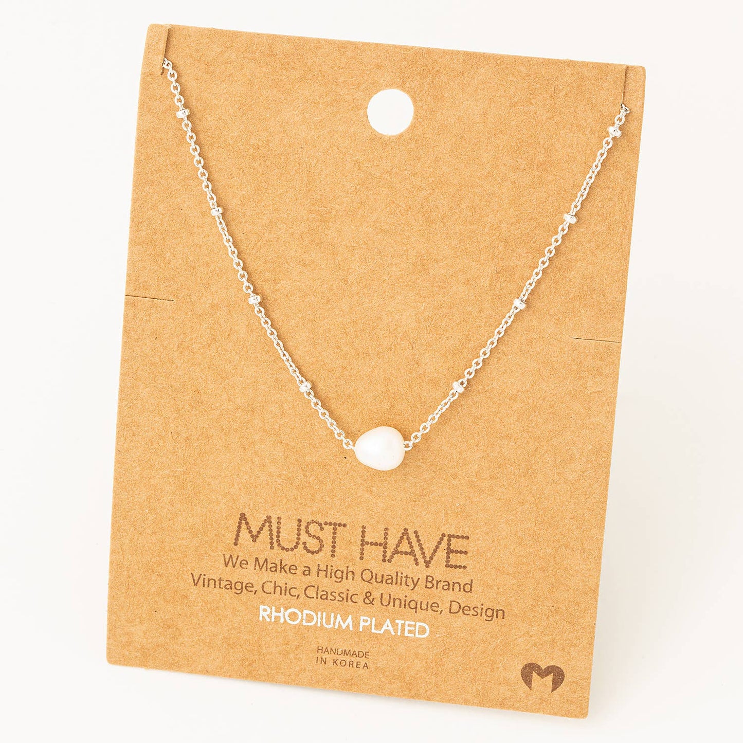 Chain Link Pearl Charm Necklace