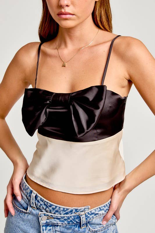 Spaghetti Strap Bow Detail Bias Crop Top