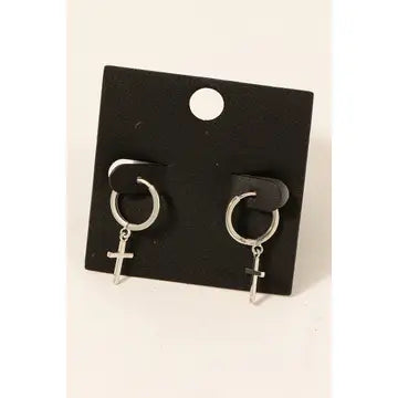Cross Charm Hoop Earrings
