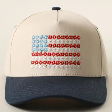 Floral American Flag Embroidered Two-Tone Trucker Hat