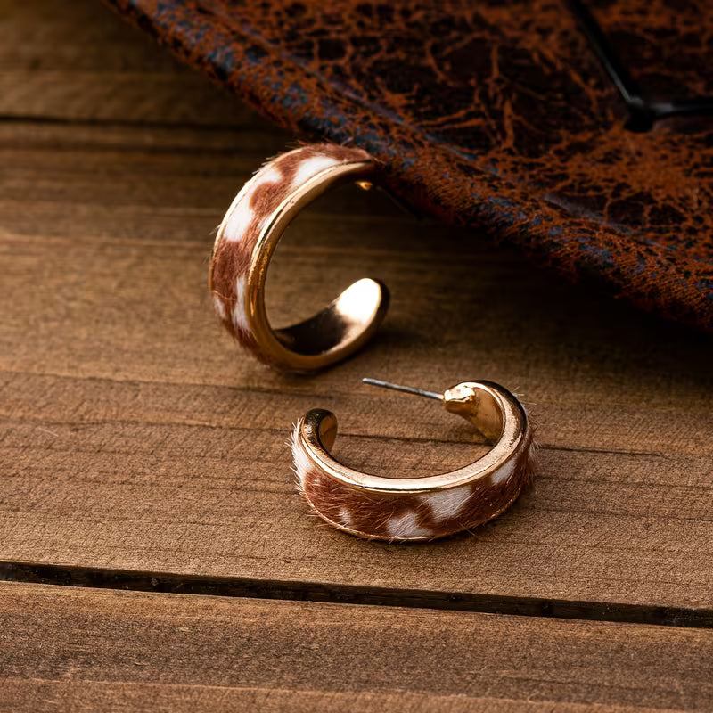 Brown Cow Print C Hoops