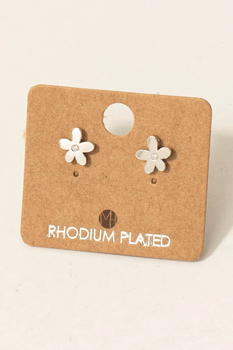 Gold Dipped Mini Cz Stud Flower Stud Earrings