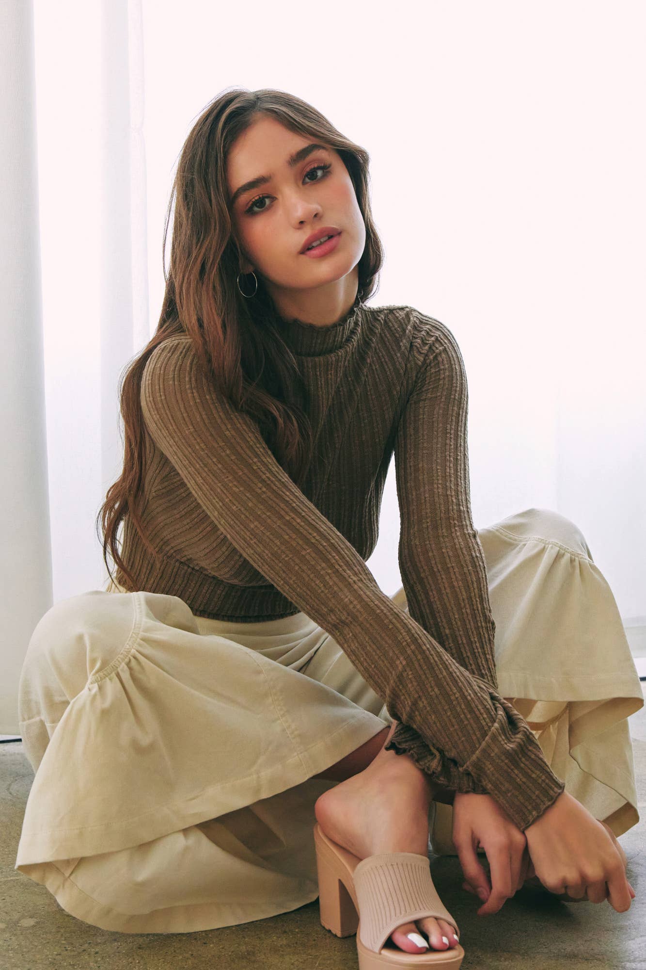Olive High Neck Bell Sleeve Top