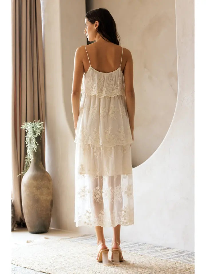 Floral Tiered Lace Midi Dress