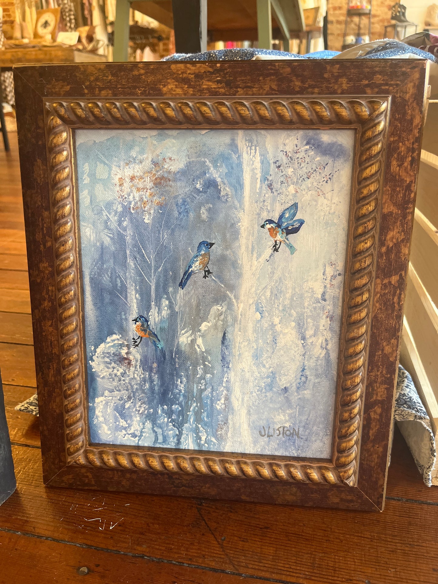 Gold Framed Bluebird Watercolor