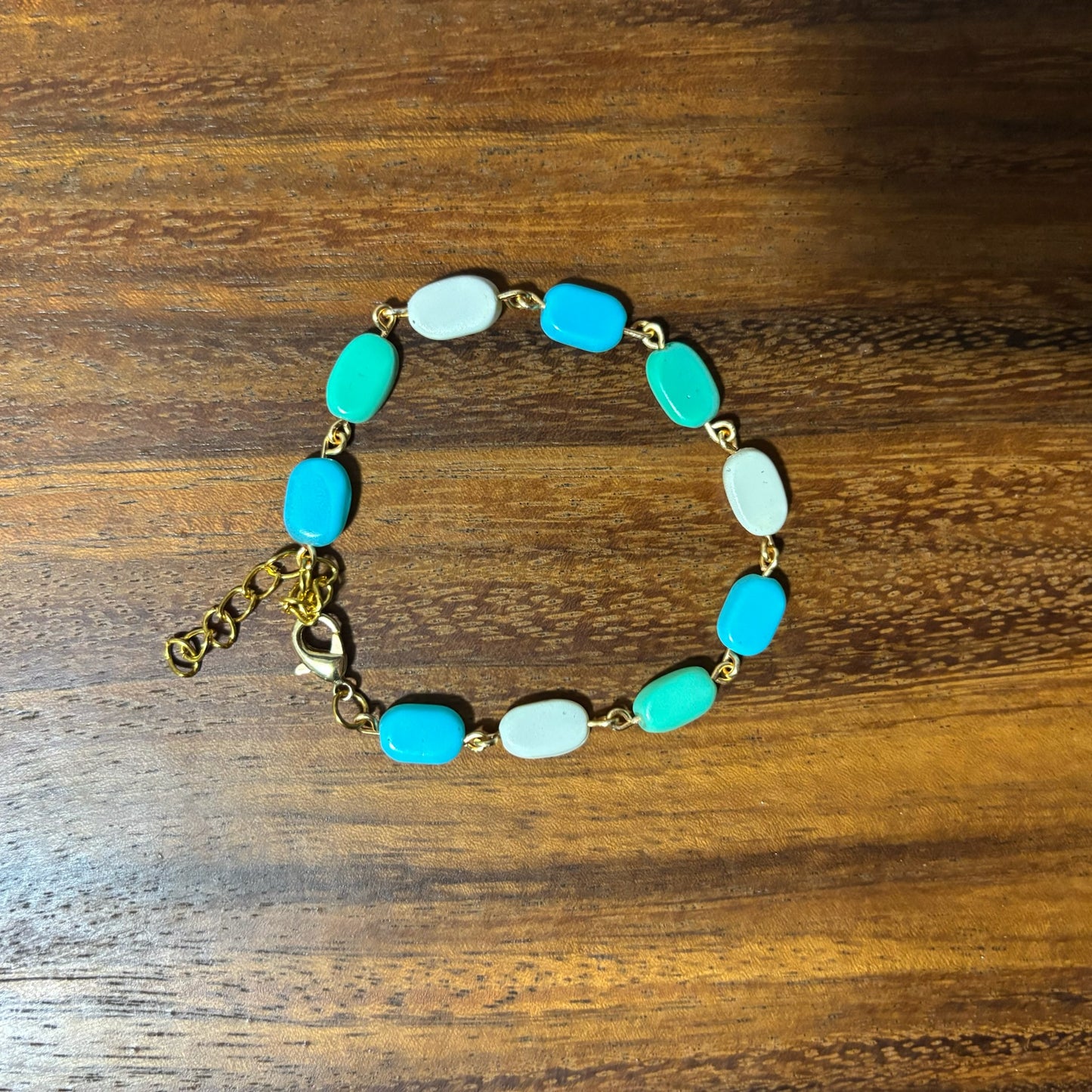 Blue, Teal, & Gray Beaded Bracelet