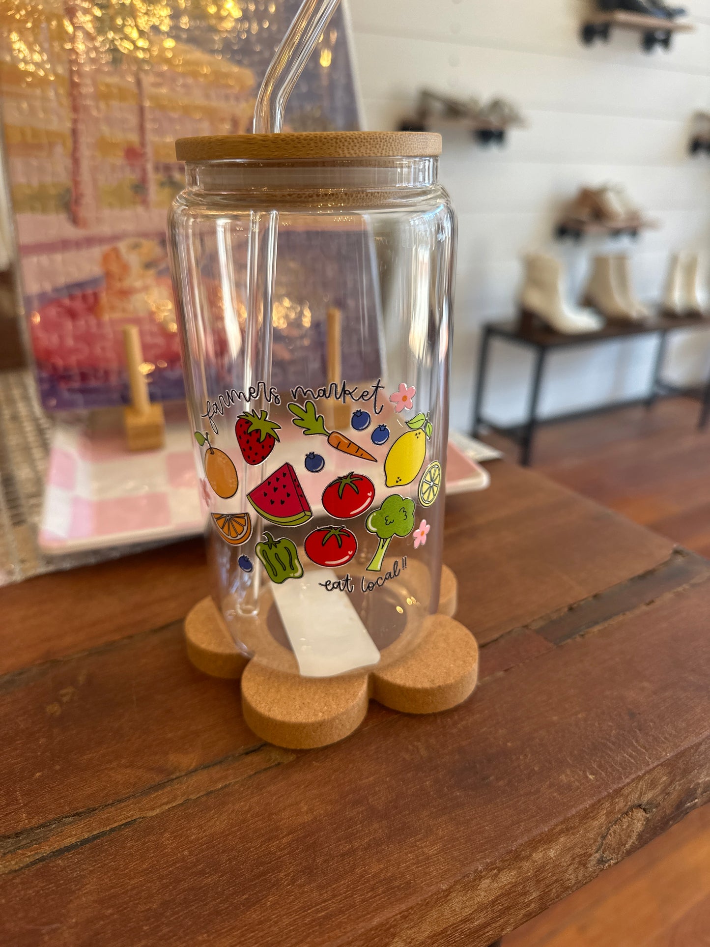 Farmers Market, Eat Local 16oz Glass Cup