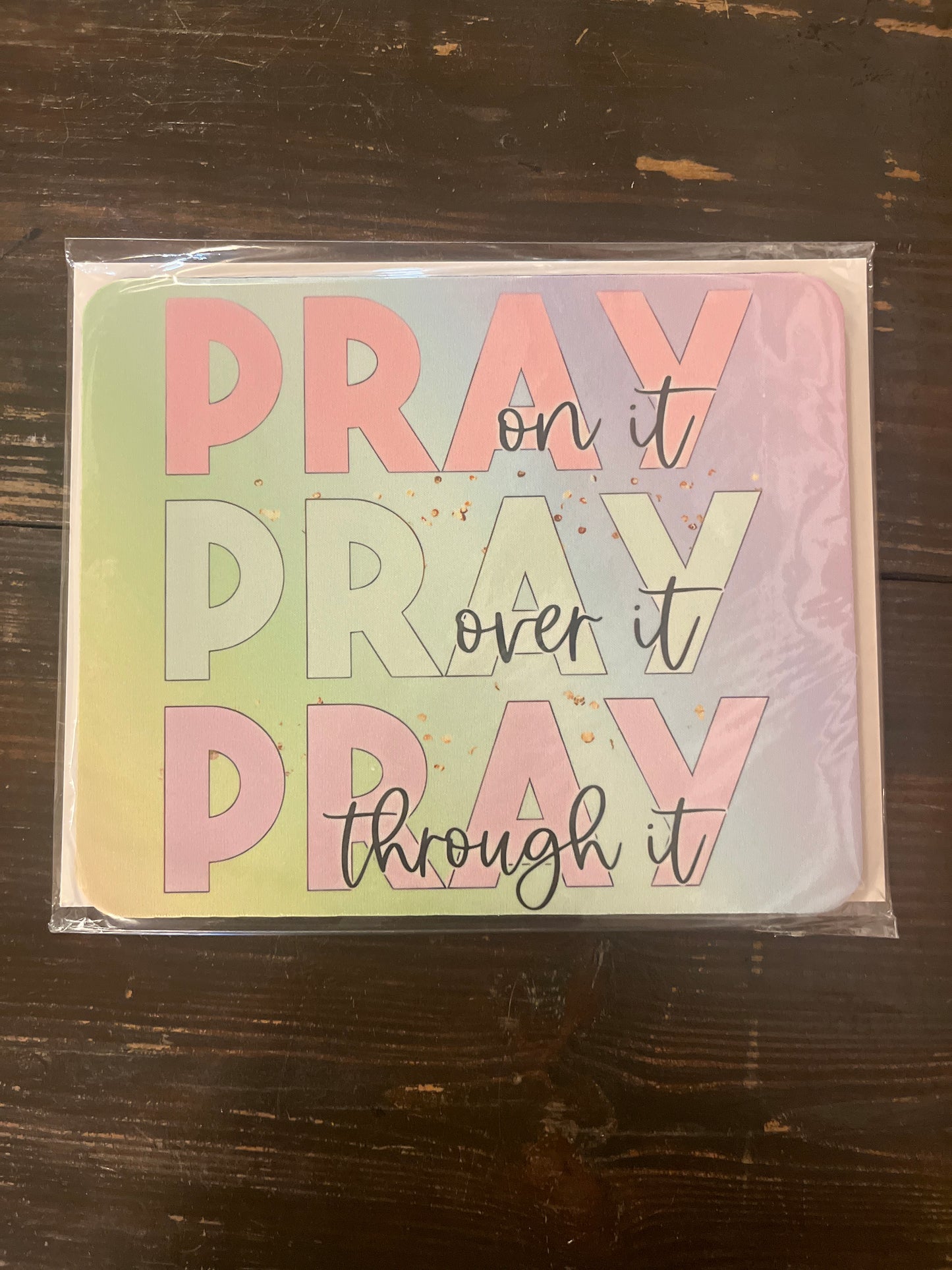 Pastel Pray on It Mouse Pad – Faith-Based Desk Mat with Uplifting Christian Quote