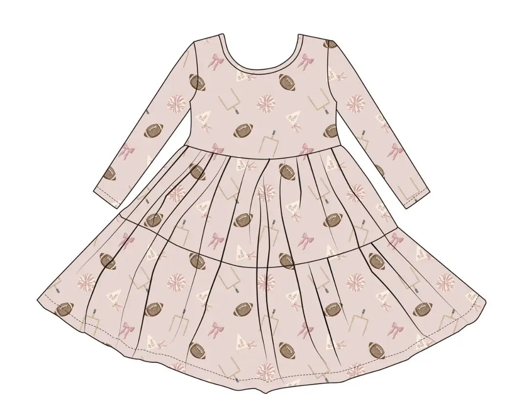Bamboo Long Sleeve Twirl Dress - Frilly Football (Mauve)
