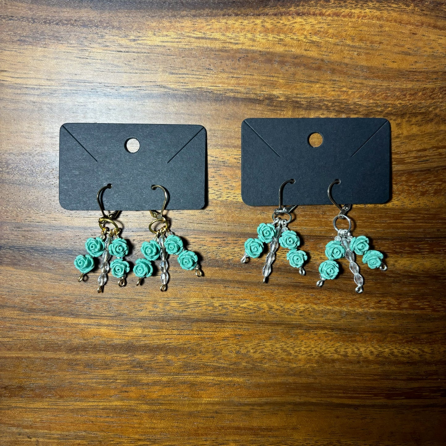 Green Rose Beaded Earrings