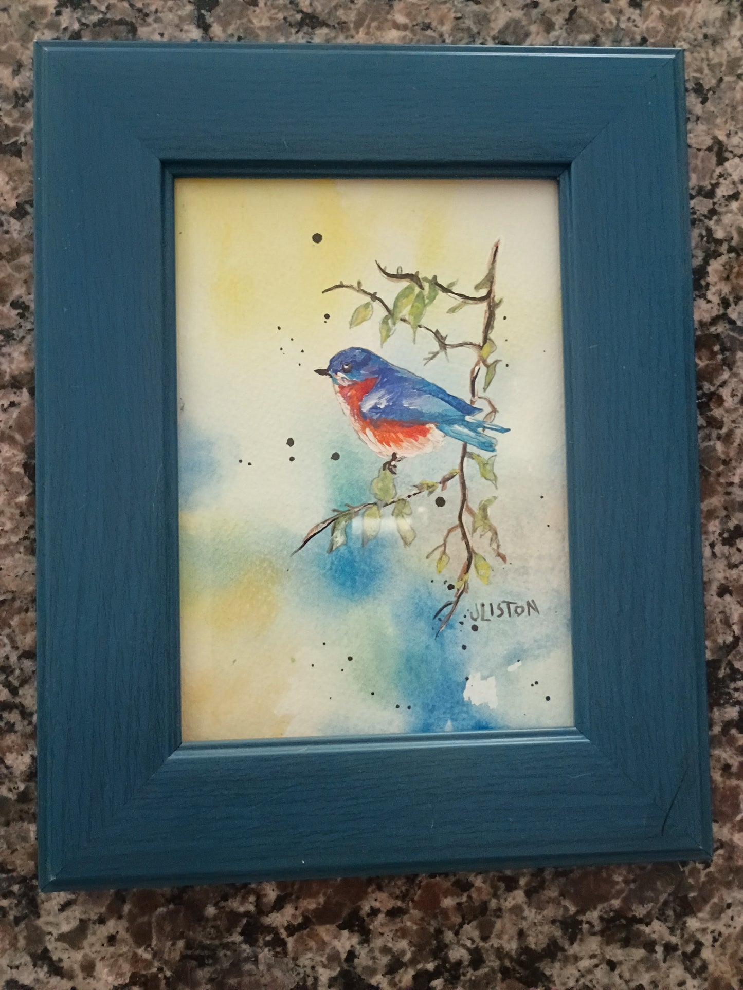 Framed Bluebird Watercolor