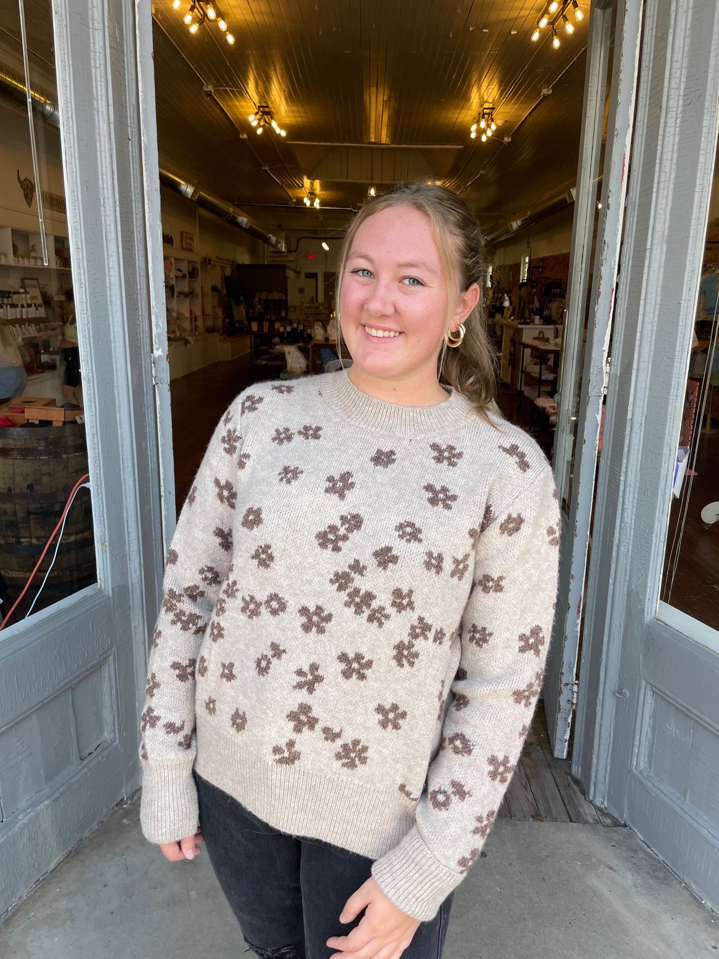 Mocha Floral Print Sweater