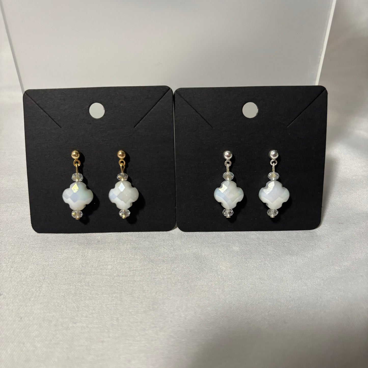 Ivory Quatrefoil Beaded Earrings