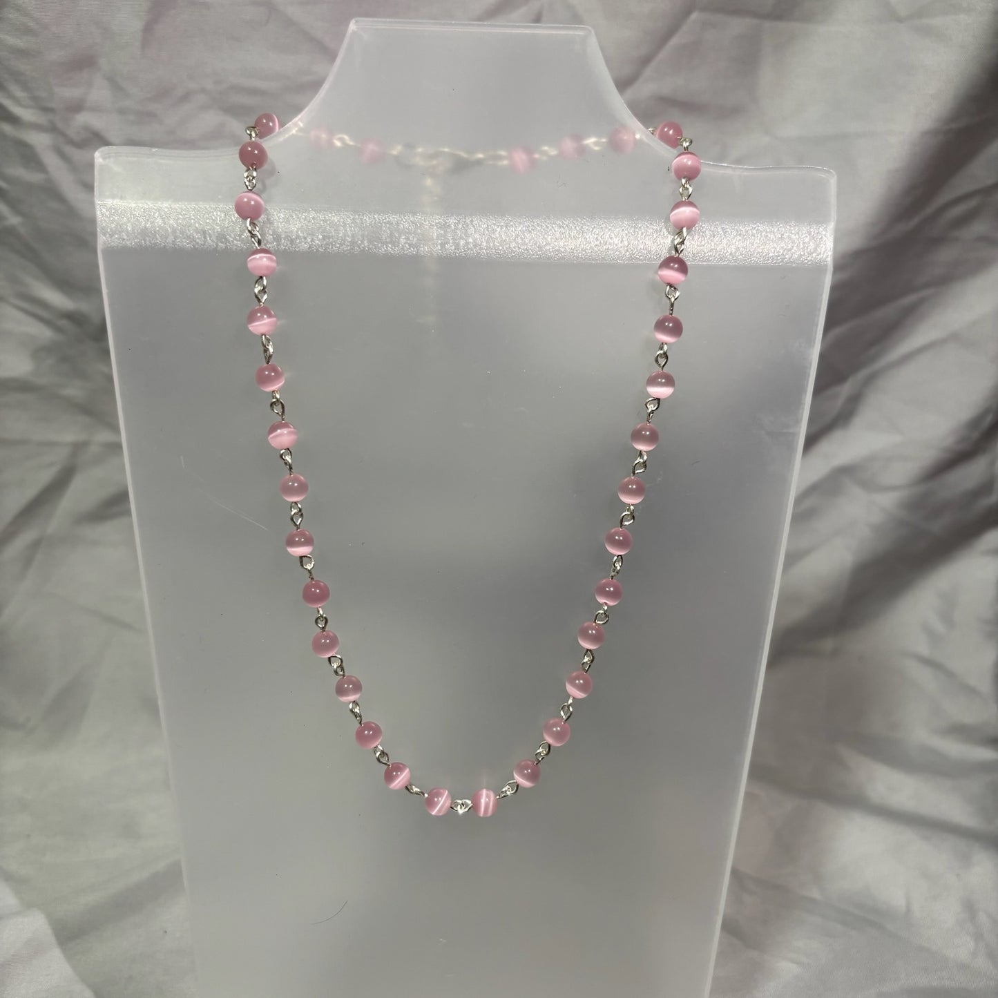 Pink Cat-Eye Beaded Necklace