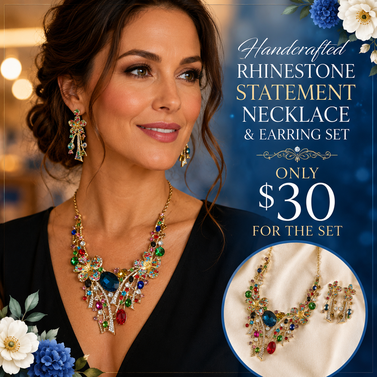 Rhinestone Necklace & Earring Set
