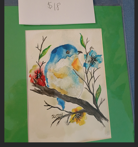 Green Matted 8"x10" Watercolor Bluebird