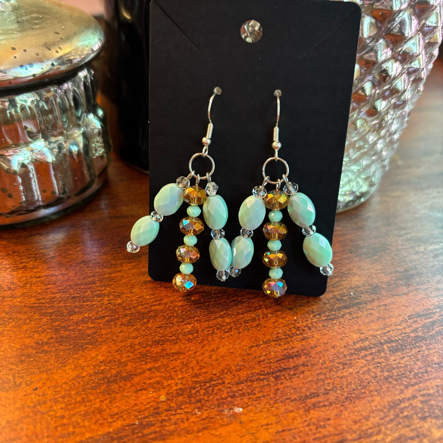 Showgirl Inspired Earrings - Large Light Mint and Orange