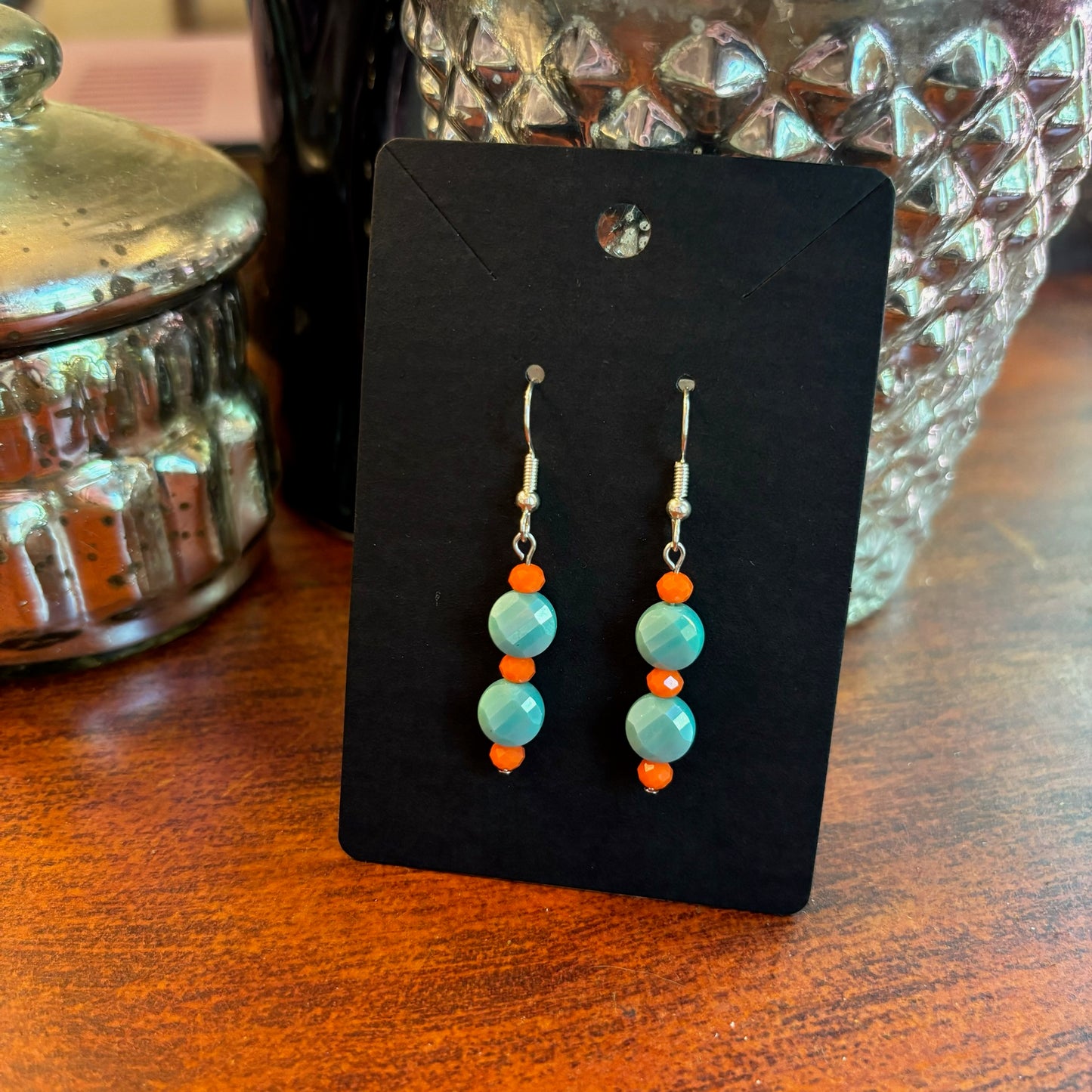 Showgirl Inspired Earrings - Medium Teal Disc Beads