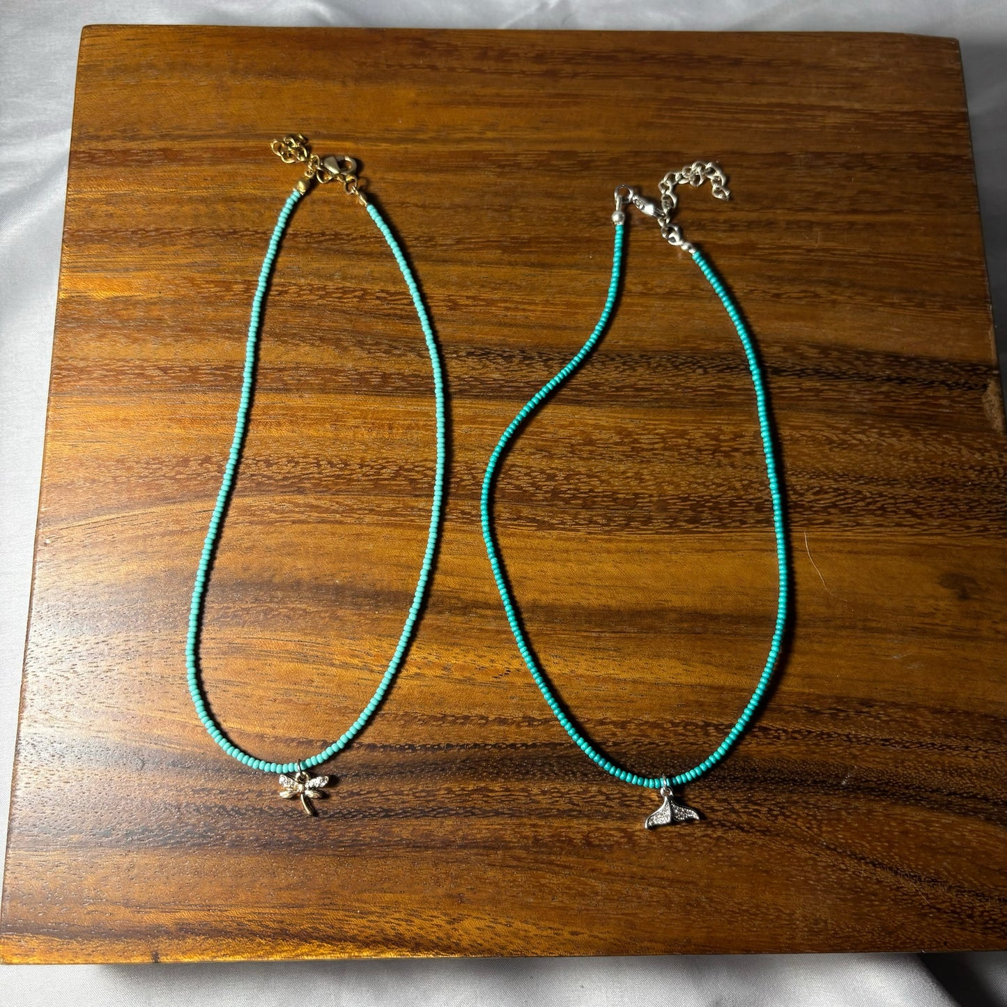 Teal Beaded Chokers w/ Charm
