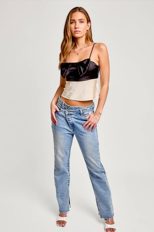 Spaghetti Strap Bow Detail Bias Crop Top