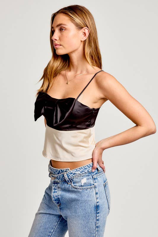 Spaghetti Strap Bow Detail Bias Crop Top