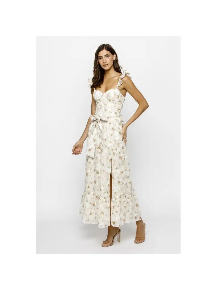 Tiny Roses Corset Ruffled Midi Dress